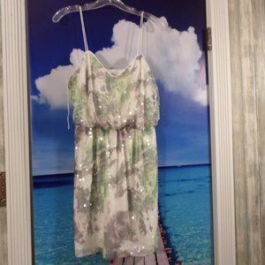AQUA SEQUIN AND FLORAL SUNDRESS